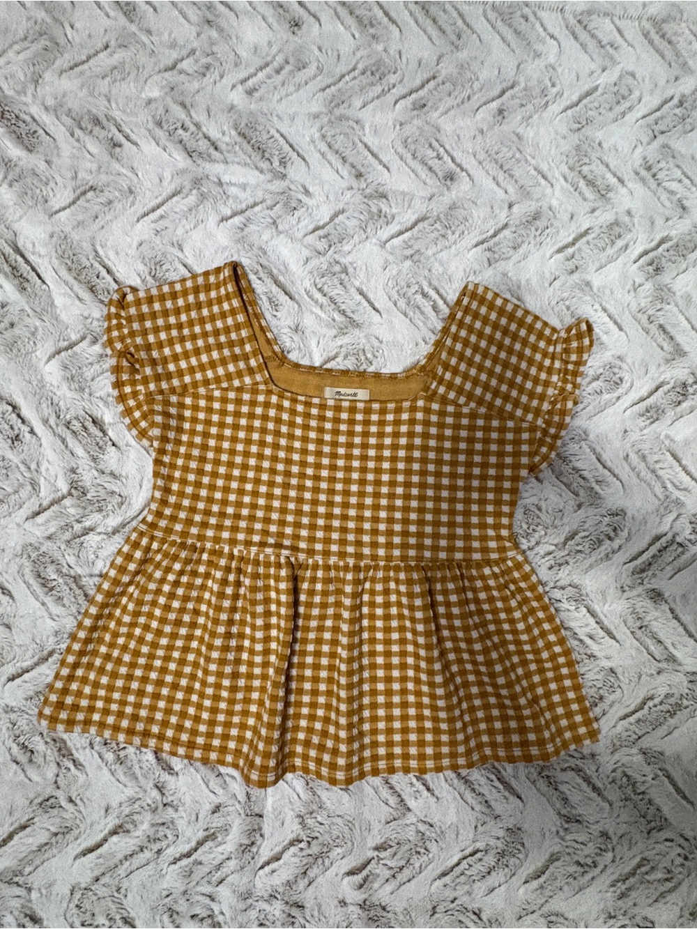Madewell Mustard Gingham Peplum Top